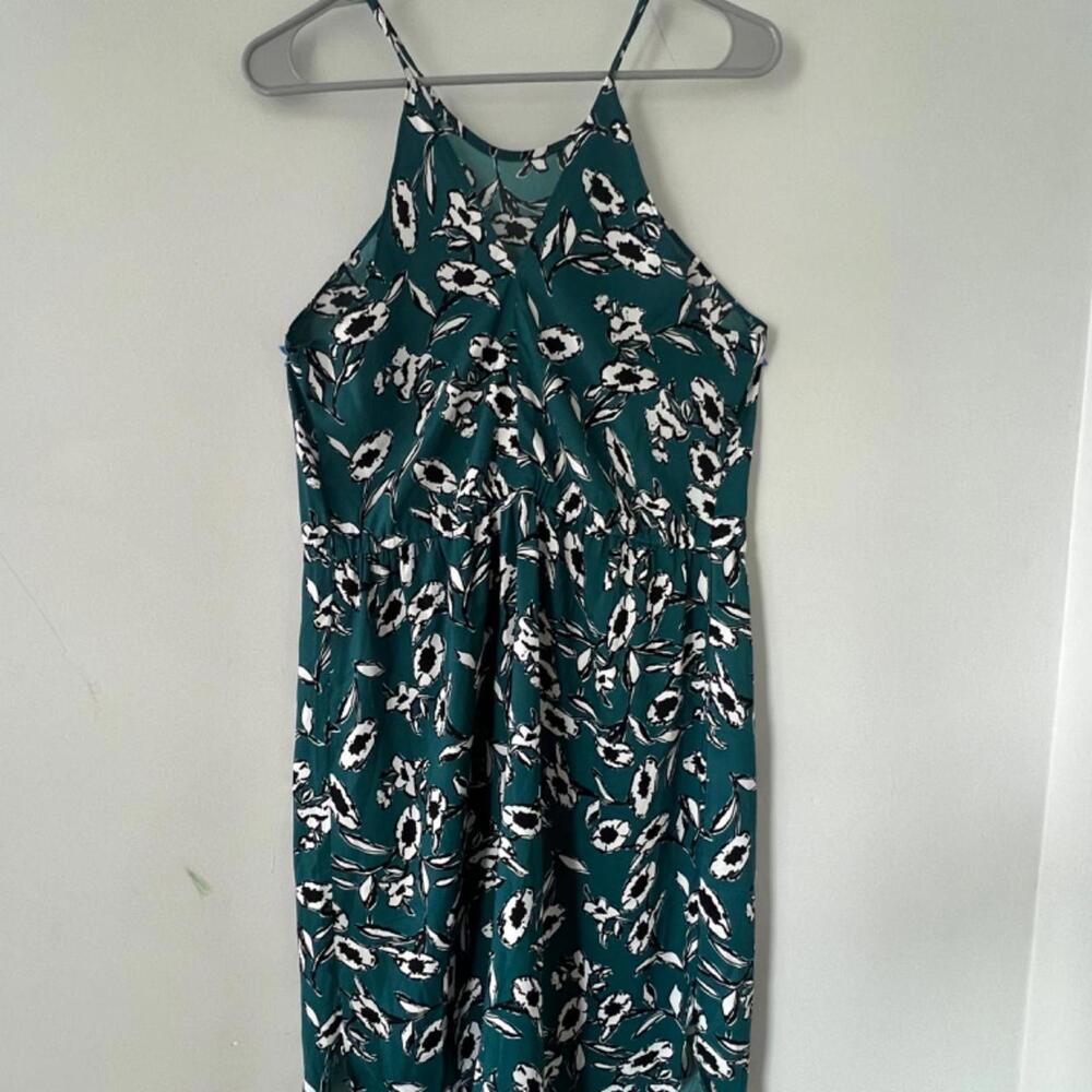 Aquamarine Midi Summer Dress with Black & White Flowers - Fits S